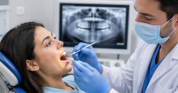Patient receiving a routine dental exam, representing general dentistry in Yucca Valley and preventive dental care