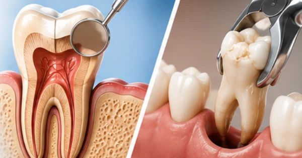 Root canal and tooth extraction illustration representing root canal treatment and oral surgery in La Quinta